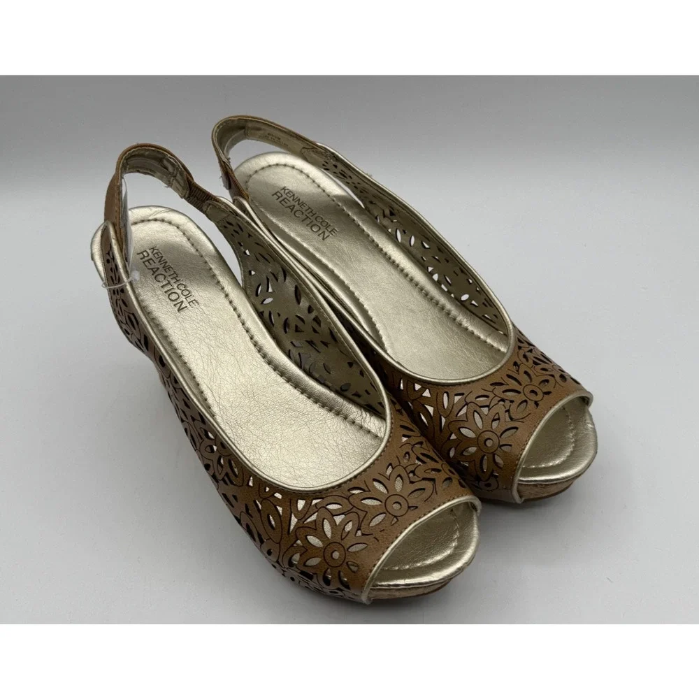 Kenneth Cole Reaction Brown Brown Floral Wedge Platform Women's, Size 6.5 , NEW